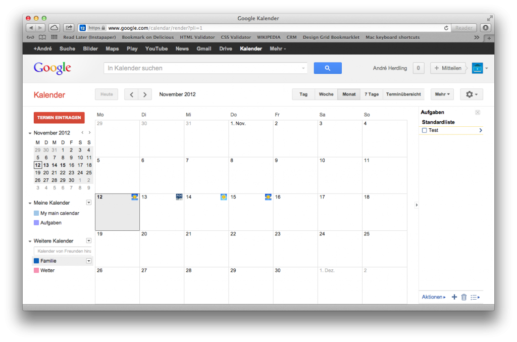 Screenshot Google Kalender Webapp