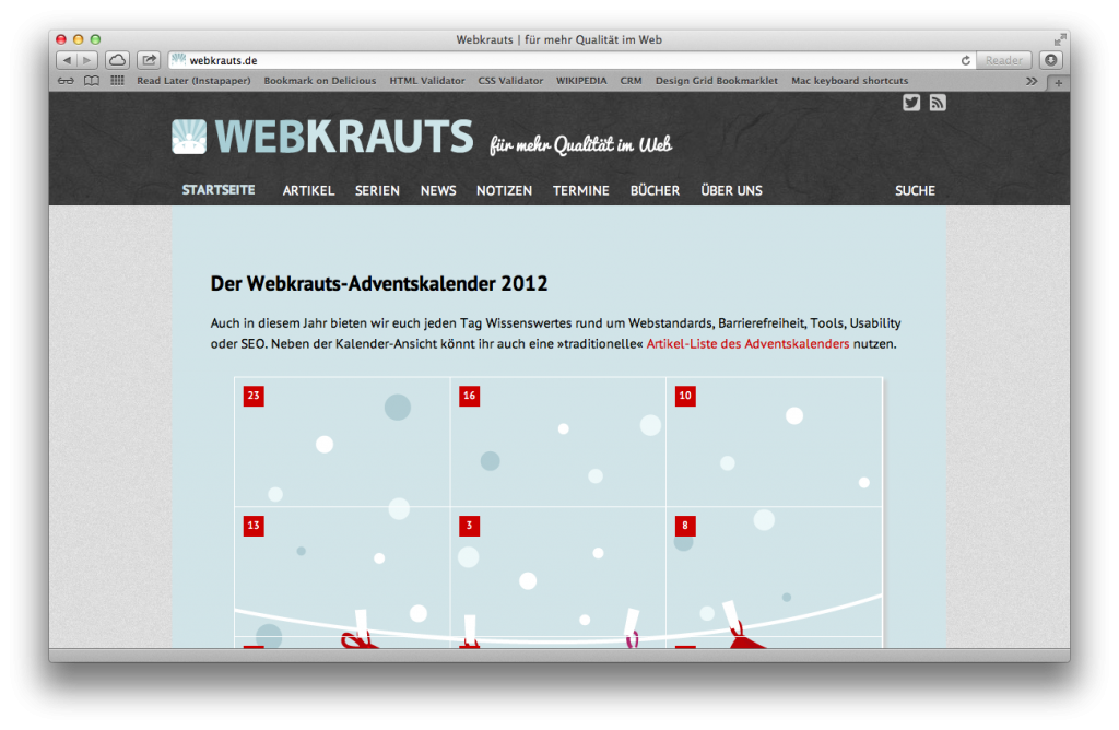 Der Webkrauts-Adventskalender 2012, Screenshot webkrauts.de