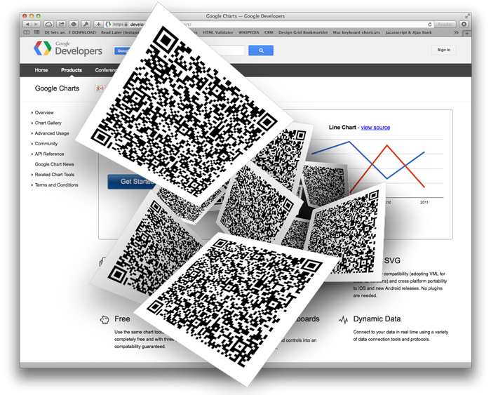 QR-Codes lassen sich automatisiert mit der Google Charts API erstellen (Screenshot Google Charts API Website + Bildmanipulation)