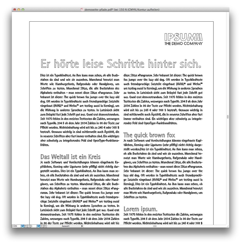 Mit Acobat lassen sich Schriften in Pfade umwandeln (Screenshot: Pfadansicht in Adobe Illustrator nach der Konvertierung)