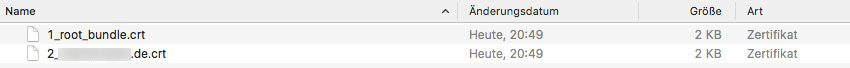 Im ZIP für den Apache-Server gibt es zum einem das Brücken- oder Bundle-Zertifikat von StartCom und das Zertifikat für die eigene Site (Screenshot: OSX Finder)