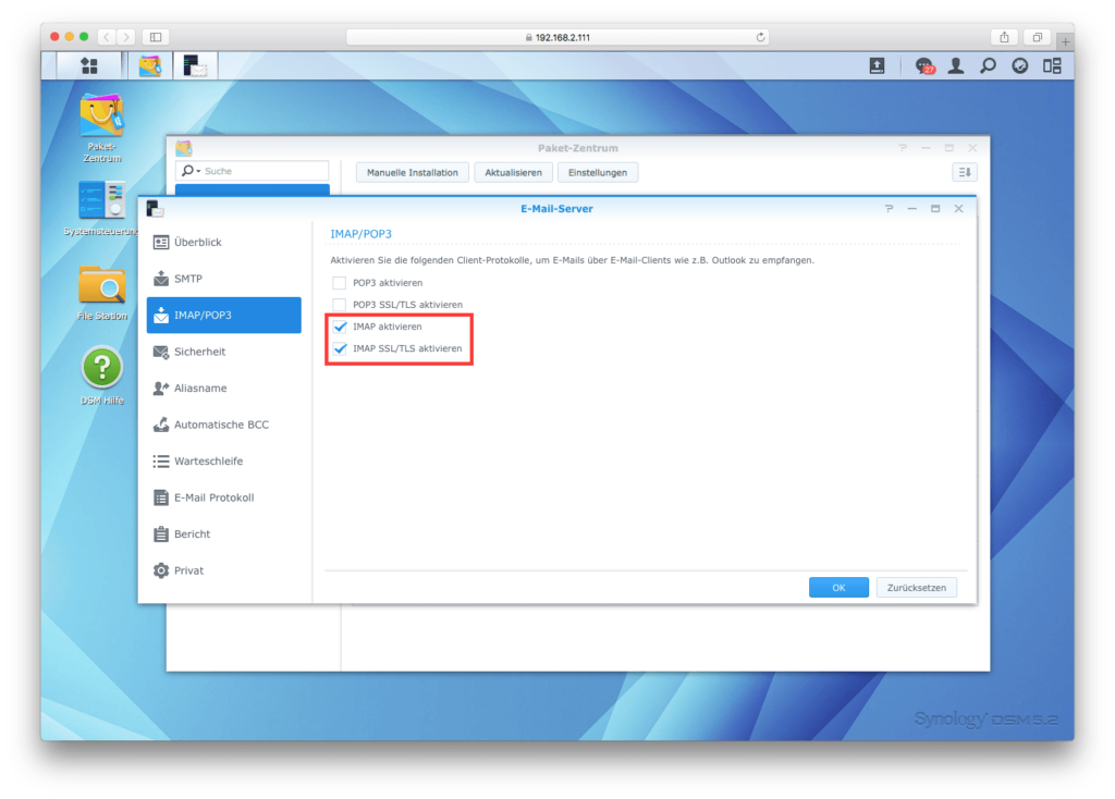 Mail-Server auf der DiskStation einrichten: IMAP